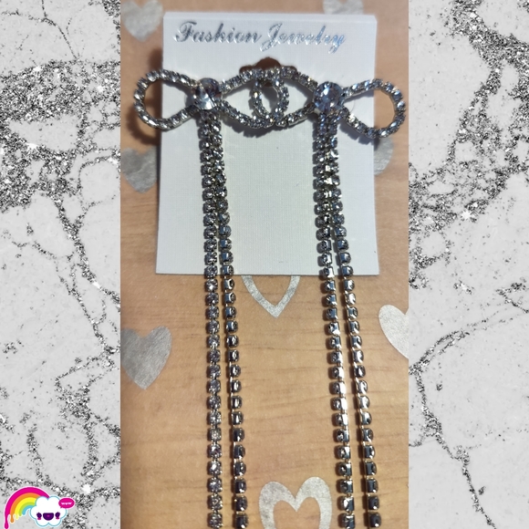 🌈Long Ribbon Rhinestone Earrings - Picture 4 of 7